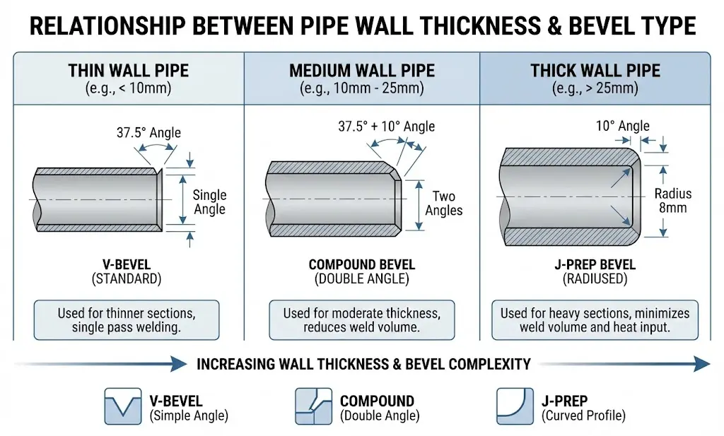 Wall thickness vs bevel angle chart